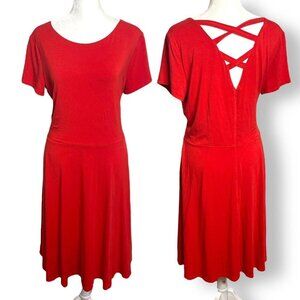 Ann Taylor Loft Size 10 Women's Dress Short Sleeve Jersey Red Criss Cross Back